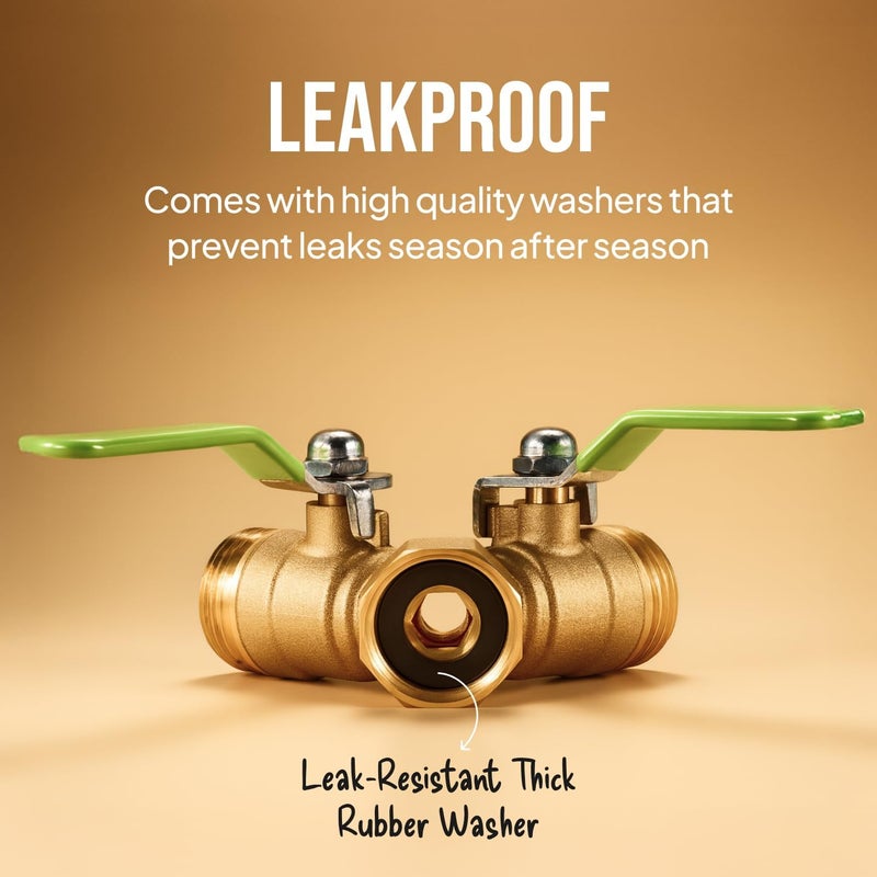 Craft911 2-Way Hose Splitter – Heavy Duty Brass Y Connector with Stainless Steel Rubbered Handle, 3/4” GHT Thread – Full Flow Garden Hose Splitter for Outdoor Faucets - Image 5